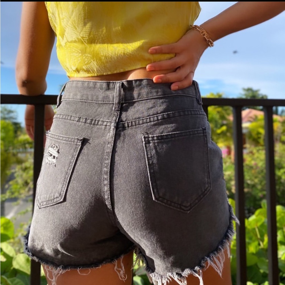 Black Ripped Jean Shorts
